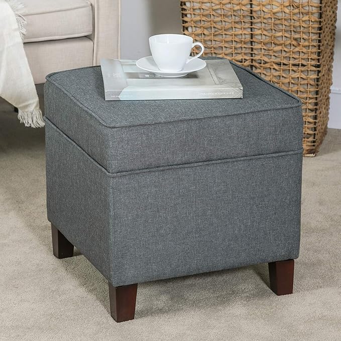 Adeco Chest and Footrest-Square Seat Storage Bench Ottoman, Gray-CasaMuseHome
