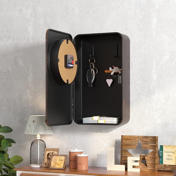 Abdurey Retro Old Telephone Wall Clock with Hidden Safe, Battery Operated Quartz Metal Wall Clocks, Large Rectangular Vintage Decor Clocks, for Farmhouse, Living Room(16" H x 12" W x 4" D)-CasaMuseHome