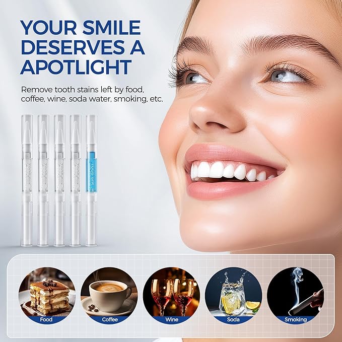 5 x Teeth Whitening Pen Gel (4+1 Desensitizing Gel), No Sensitivity Teeth Whitening Gel Kit, Effective Teeth Whitener, Travel-Friendly Tooth Whitening Pen, Carbamide Peroxide Tooth Bleaching-CasaMuseHome