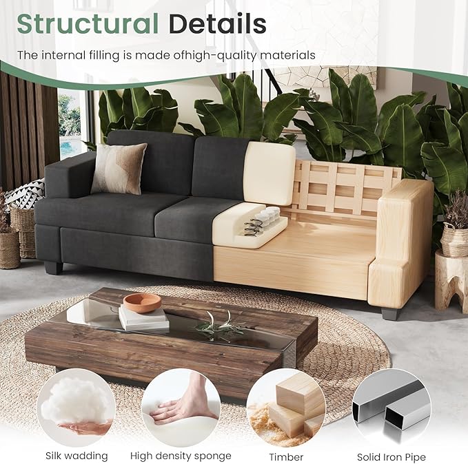 2 Piece Set Comfy Sofa Couch, 3 Seater & Loveseat Sofa with Deep Seats, Modern Sleeper Couch for Living Room, Dark Grey Chenille-CasaMuseHome