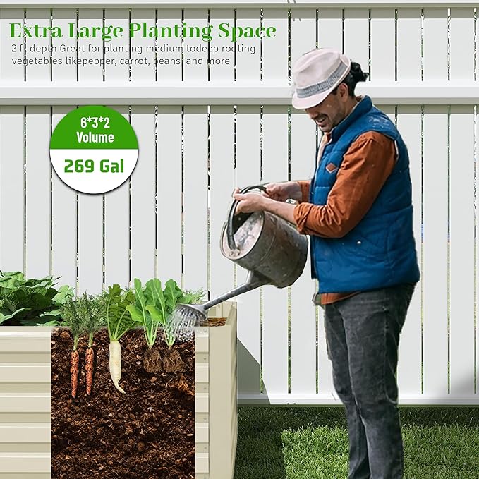 6x3x2 ft Raised Garden Bed, Large Metal Planter Raised Beds, Planters for Outdoor Plants for Vegetables, Flowers, Herbs, Fruits, and Succulents.(2 Pcs, Yellow)-CasaMuseHome