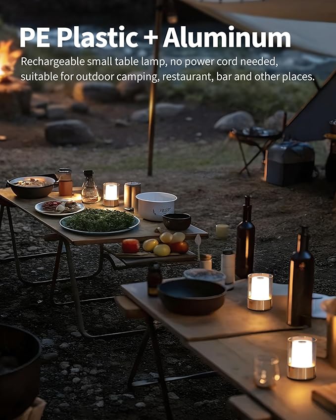 4" Mini Dining Table Light 2 Pack for Buffet Restaurant, Outdoor Waterproof Lamps for Bathroom Camping, Rechargeable Cordless Table Lamp for Bar, Touch Warm Night Light for Nursery Baby (Gold)-CasaMuseHome