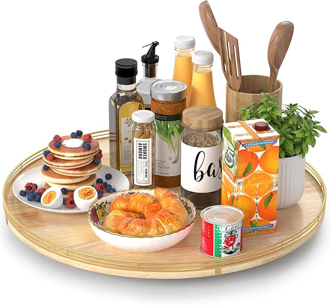 21-Inch Wooden Lazy Susan Turntable – Premium Oak & Iron, Extra Large Rotating Serving Tray for Dining Table, Kitchen Countertop, Farmhouse Décor, Spice Rack, Charcuterie & Entertaining-CasaMuseHome