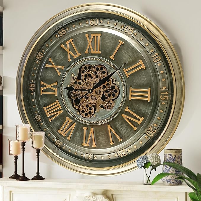 32'' Inch Real Moving Gear Wall Clock Ireland Line (Brass Antique, 32 inches (80 cm))-CasaMuseHome