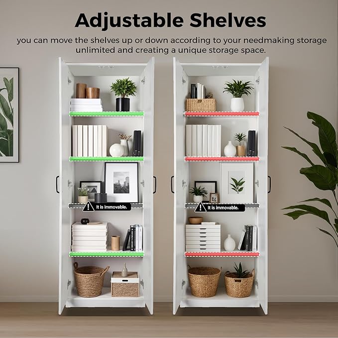 71" Tall Pantry Cabinet/Storage Cabinet, Wood Cupboard with 2 Door and 3 Adjustable Shelves for Kitchen, Dining Room, Living Room, Bathroom (Style 2)-CasaMuseHome