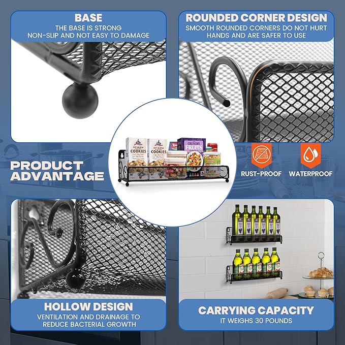 2 pack spice rack organizer for wall mounted or countertop, Jars Storage Organizer, Cabinet Holder, kitchen metal spice seasoning storage for RVs, Cabinet, Pantry Doors, Bathroom, Shower, Home Decor-CasaMuseHome