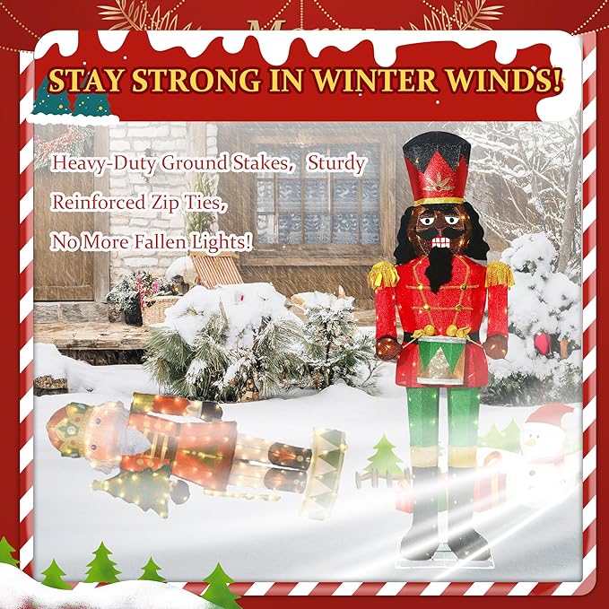 61Inch Nutcracker Christmas Decor Outdoor with LEDs 5 Feet Lighted Large Nutcracker Lighted Christmas Decorations Outdoor with Stakes & Zip Ties for Xmas Yard, Porch, Lawn-CasaMuseHome