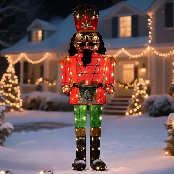 61Inch Nutcracker Christmas Decor Outdoor with LEDs 5 Feet Lighted Large Nutcracker Lighted Christmas Decorations Outdoor with Stakes & Zip Ties for Xmas Yard, Porch, Lawn-CasaMuseHome