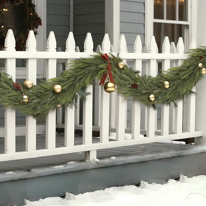 16FT Christmas Norfolk Pine Garland -1PCS, Artificial Pine Needles Garlands Faux Greenery Fake Garland for Holiday Fireplace,Table,Window,Stairs,Mante,Indoor Outdoor Decor-CasaMuseHome