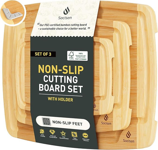 3 packs Bamboo Cutting Board Set Non Slip Feet Over Sink For Kitchen Meal Prep & Serving Brides Her Wedding Day Bridal Shower Engaged Wed House Christmas Married Future Unique Cool Gifts-CasaMuseHome