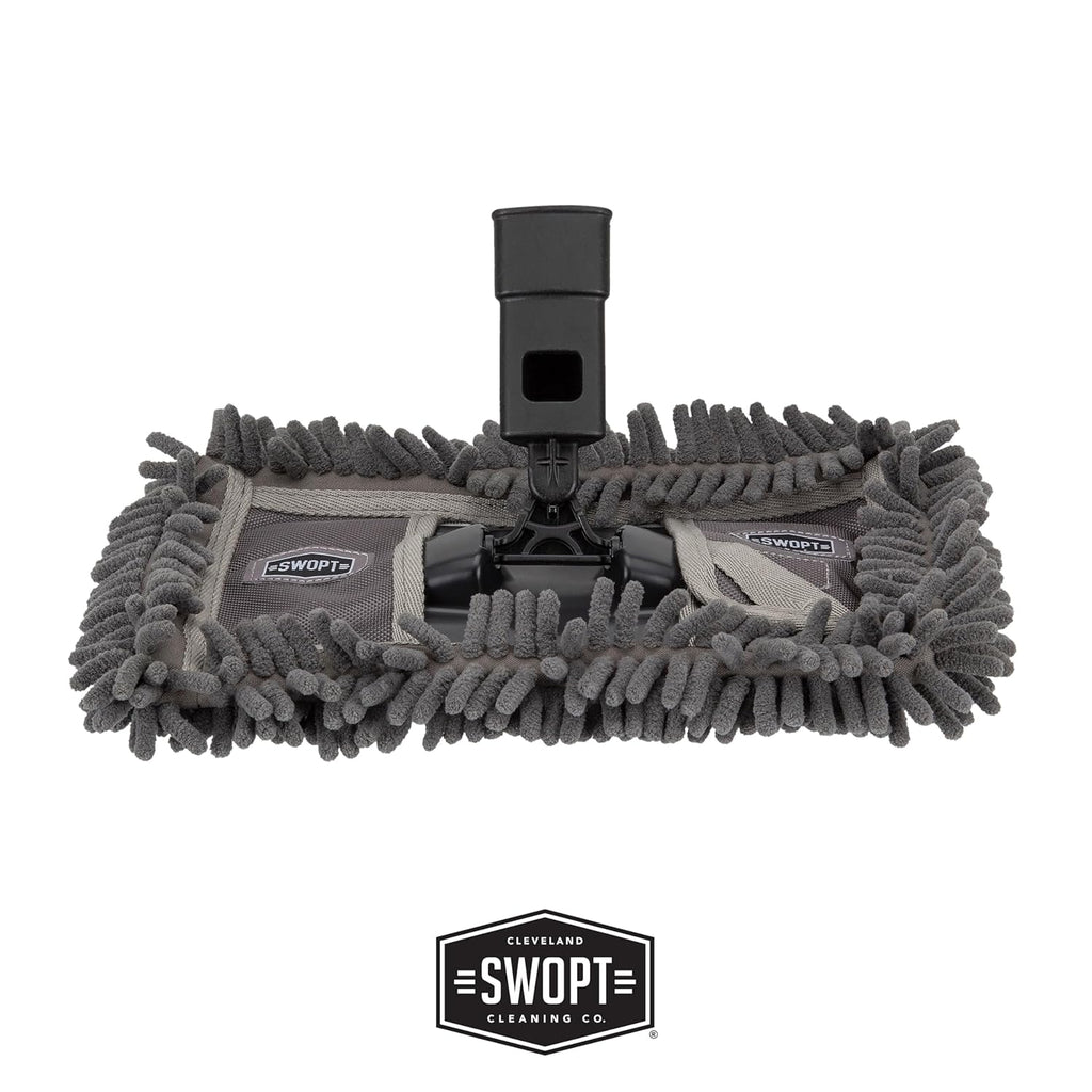 SWOPT Angled Broom Head + 12” Dust Mop Head + Plastic Dustpan – Multi-Surface Cleaning Kit Interchangeable with All SWOPT Cleaning Products for More Efficient Cleaning and Storage