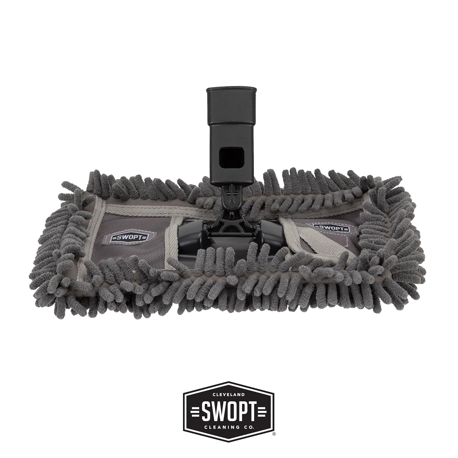 SWOPT Angled Broom Head + 12” Dust Mop Head + Plastic Dustpan – Multi-Surface Cleaning Kit Interchangeable with All SWOPT Cleaning Products for More Efficient Cleaning and Storage