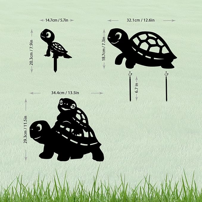3 Pack Turtle Metal Garden Decorative Stakes, Weather Proof Silhouette Statues for Yard, Patio,Outdoor Decor for Turtle Lovers and Pet Owners-CasaMuseHome