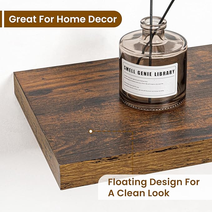 36 Inch Floating Shelves, 9.3 Inch Deep Rustic Wall Shelves - Extra Deeper Wall Mounted Storage Shelves for Bathroom, Kitchen, Living Room (Brown, Set of 2)-CasaMuseHome