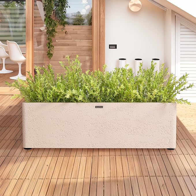 31 Inch Rectangular Concrete Planter,Durable All-Weather Use with Drainage Holes,Large Rectangular Planter for Outdoor Indoor Plants-CasaMuseHome