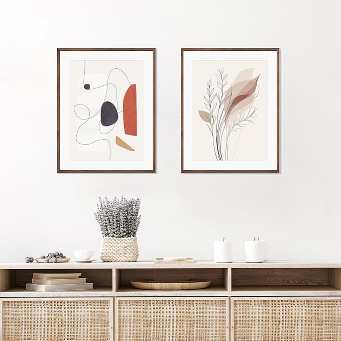 22x28 Poster Frame Set of 2 Natural Solid Walnut Photo Frames with 18x24 Removable Mat Wall Hanging Large Handcrafted Frame with HD Plexiglass Wall and Tabletop Display Large Picture Frame-CasaMuseHome