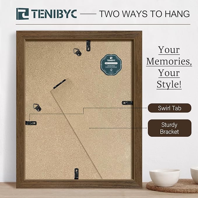 8.5x11 Picture Frame Set of 3 - Brown Woodgrain, Wood Photo Frame, HD Tempered Glass, Table Display or Wall Hanging-CasaMuseHome