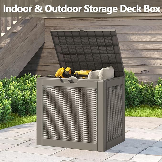 31 Gallon Deck Box, Resin Outdoor Storage Box, Waterproof and UV Resistant Deck Box, Lightweight Storage Box for Garden Tools, Pool Supplies-CasaMuseHome