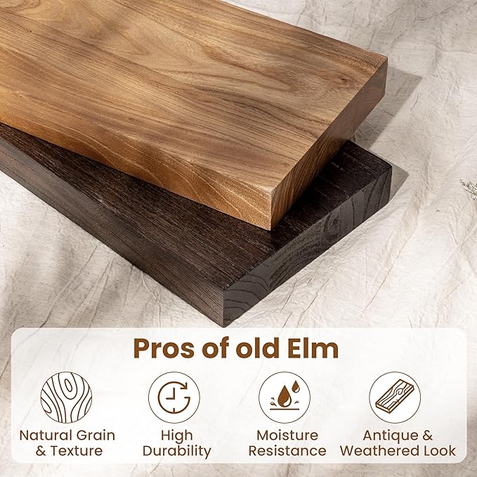 72" Floating Shelves for Wall, Rustic Elm Wood Floating Shelf for Home Decor, Wall-Mounted Display Shelves with Heavy-Duty Bracket, Long Floating Shelf for Bathroom, Kitchen, Natural Color-CasaMuseHome