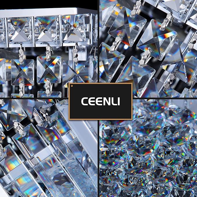 4-Lights Modern Flush Mount Ceiling Light Fixtures,Elegant Crystal Chandelier Pendant Ceiling Lamp for Bedroom,Living Room,Dining Room,Hallway H5.9 x W13.7 x L13.7 (Bulbs Not Included) Square-CasaMuseHome