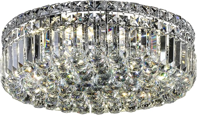 6-Lights Crystal Flush Mount Chandelier Light Fixture with K9 Crystals Modern Ceiling Lights Elegant Pendant Lamp for Bedroom,Hallway,Bar,Living Room,Dining Room,H5.9 xW20 (Bulbs Not Included)-CasaMuseHome
