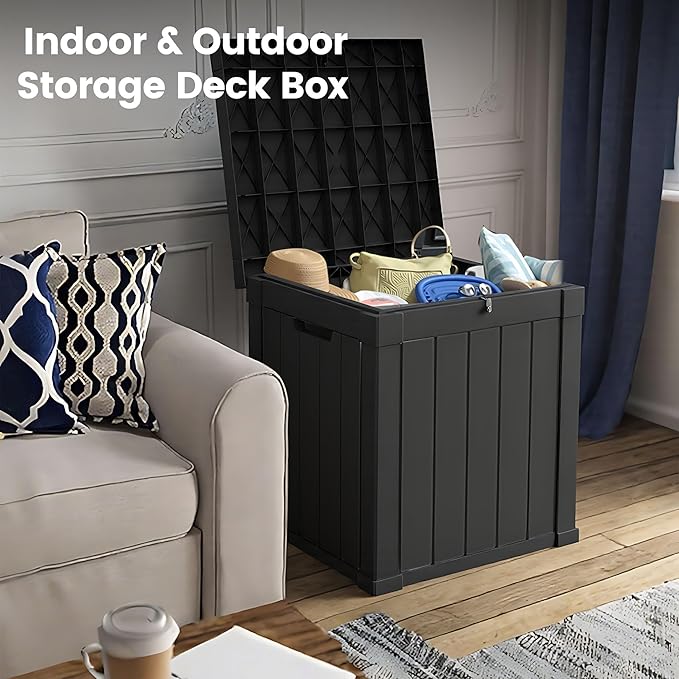 50 Gallon Storage Box, Waterproof Deck Box for Indoor & Outdoor Use, Lockable Pool Storage Bin for Package Delivery, Outdoor Bench for Patio Cushions, Garden Tools, Backyard, Black-CasaMuseHome