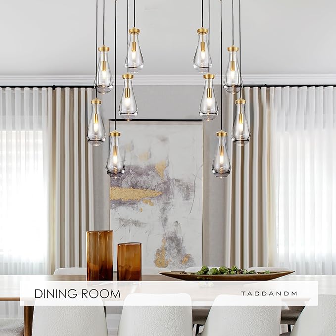 5-Light Raindrop Pendant Light Fixtures, Brass Glass Pendant Lighting, Teardrops Modern Hanging Light for Entryway Foyer Kitchen Island Dining Living Room Hallway-CasaMuseHome