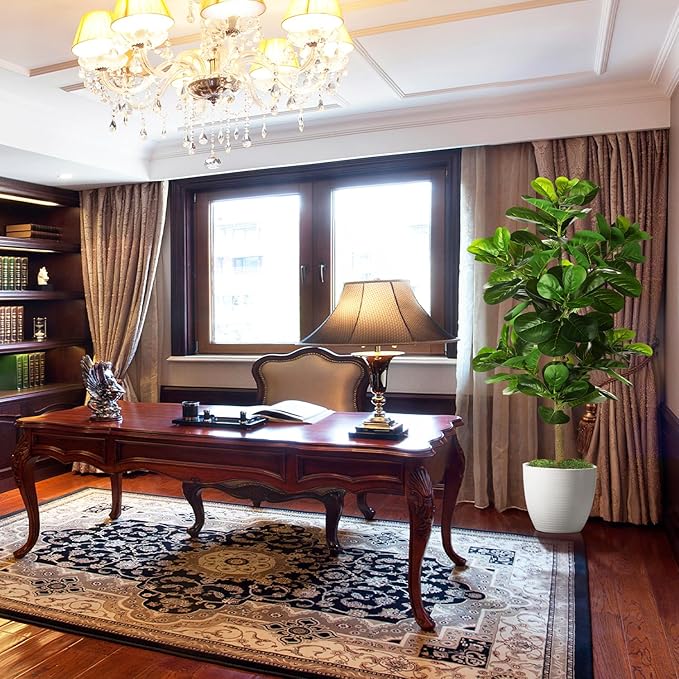 5ft Artificial Fiddle Leaf Fig Tree (60in) with Plastic Nursery Pot Faux Tree, Ficus Lyrata Fake Plant for Office House Farmhouse Living Room Home Decor (Indoor/Outdoor)-CasaMuseHome