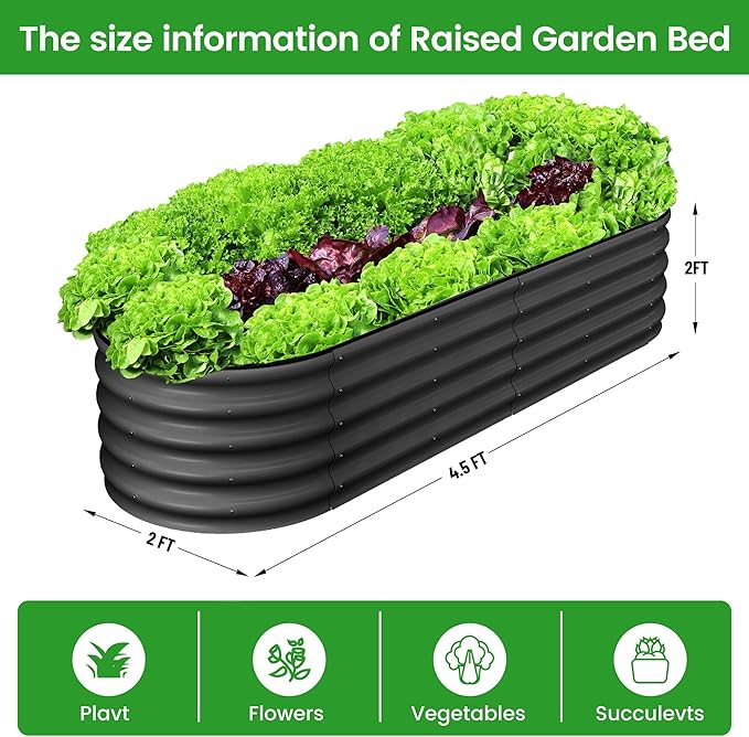 2 Pcs 4.5x2x2ft Oval Raised Garden Bed, Galvanized Raised Beds,Open-Ended Base Metal Raised Planter Beds,Garden Bed Outdoor,Planter Raised Boxes for Vegetables, Flowers,Tool-Free Asse,Gray-CasaMuseHome