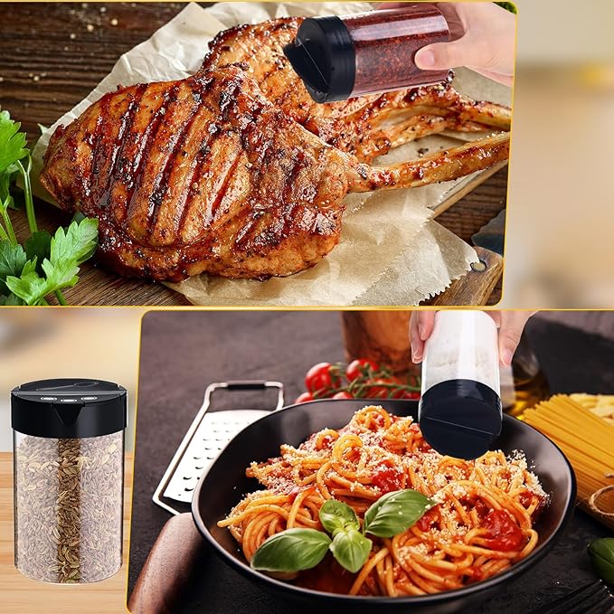 30 Pack 8.4 oz Plastic Spice Jars with Black Cap Empty Clear Plastic Spice Bottle Containers Reusable Seasoning Jars with Shaker Lids for Kitchen Storing and Dispensing Salt Powders-CasaMuseHome