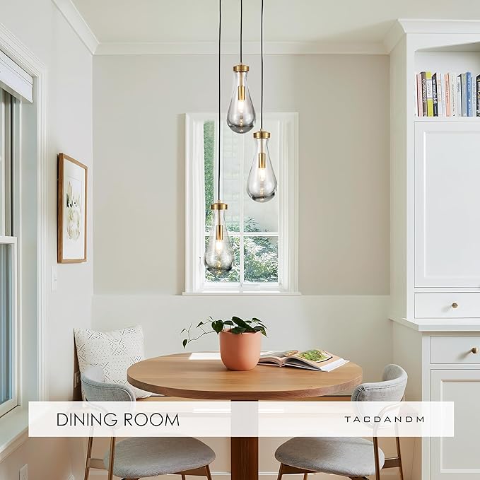3-Light Raindrop Pendant Light Fixtures, Brass Glass Pendant Lighting, Teardrops Modern Hanging Light for Entryway Foyer Kitchen Island Dining Living Room Hallway-CasaMuseHome