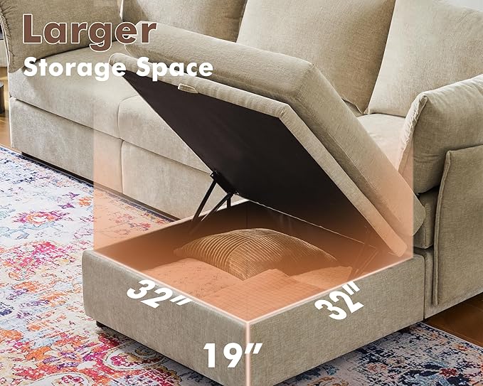 136.4" Oversized Modular Sectional Sleeper Sofa Bed, U Shaped Convertible Couch with Movable Ottoman, Large 8 Seat Corner Couches for Living Room Deep Seat Beige Chenille-CasaMuseHome