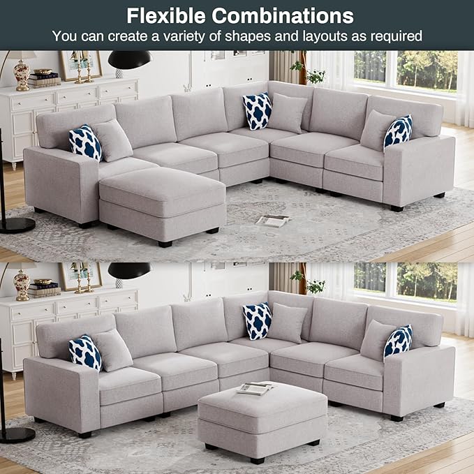 L Lengend Vansen Modular Sectional Sofa U Shaped Couch with Ottoman Modern Reversible Corner Sectional Couch for Living Room (Light Grey, U Shaped Sofa-2)-CasaMuseHome