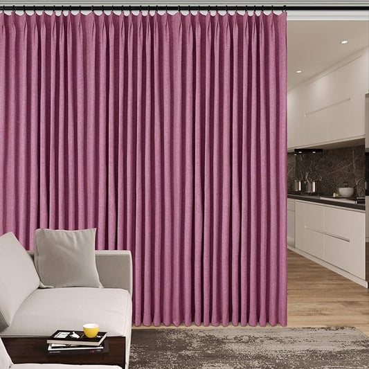 100% Blackout Linen Textured Drapes for Bedroom Pinch Pleated Curtains for Track System Portable Drapery for Sliding Glass Door/Storage/Space Room Divider, 70" Wx96 L, 1 PC, Lilac-CasaMuseHome
