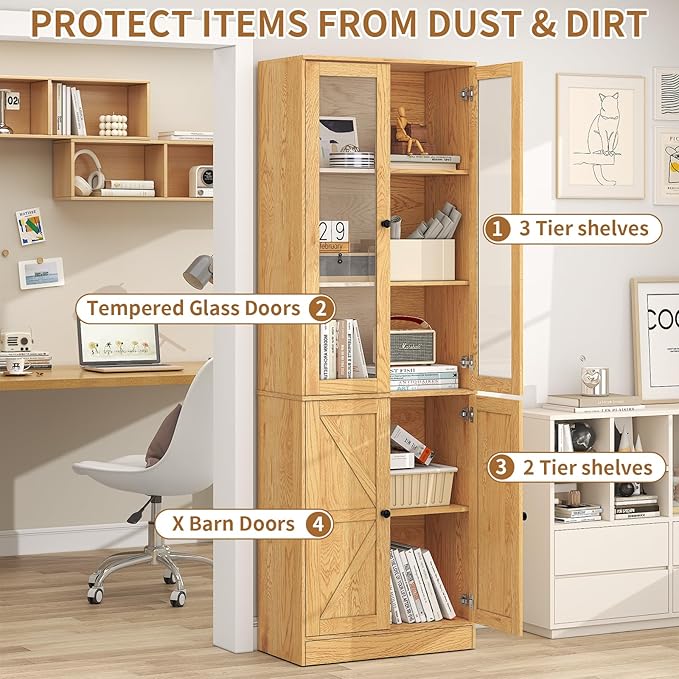 71" Tall Bookshelves Set of 4, 2 Bookcases with Drawers & 2 Bookshelves with Doors, Wooden Bookshelves Floor Standing Display Storage Shelves Home Decor Furniture for Home Office, Living Room-CasaMuseHome