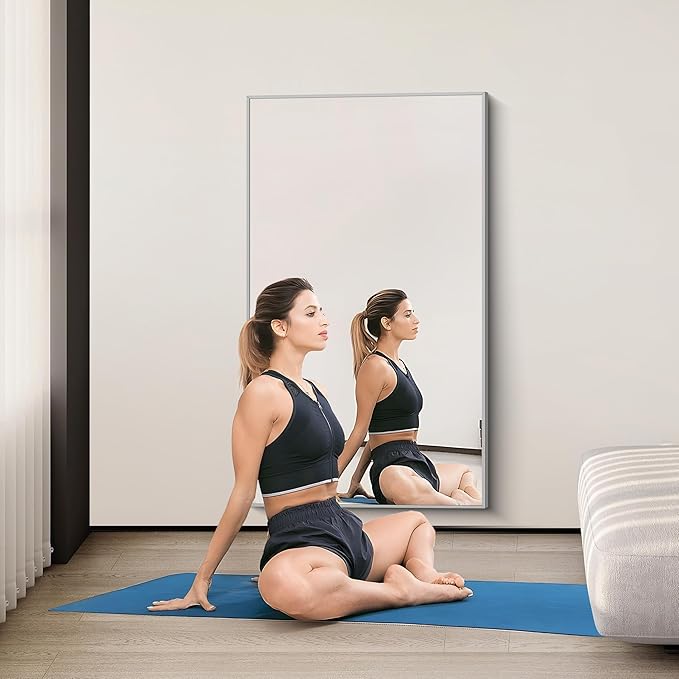 36x60inch Brushed Nickel Bathroom Mirror, Silver Rectangle Mirror with Frame, Large Rectangular Wall Mirrors for Bathroom, Living Roomm, Hair Salon, Big Mirror Hang Horizontal/Vertical-CasaMuseHome