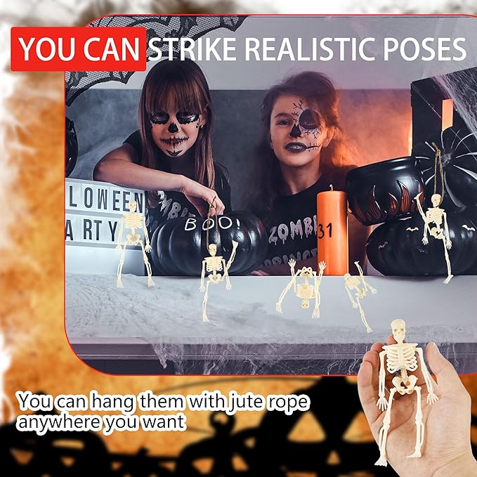 30 Pcs Halloween Mini Skeleton Figurine Decoration 6" Full Body Small Posable Skeletons Plastic Bones with Movable Joints Skeleton Figure for Halloween Garden Graveyard Haunted House Party Decor-CasaMuseHome