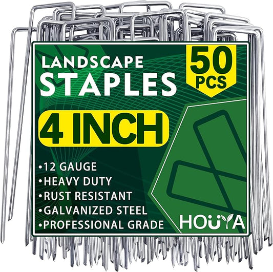 50 Pack Landscape Staples 4 Inch 12 Gauge Garden Stakes Galvanized Garden Staples Pins Anti-Rust Ground Stakes for Weed Barrier, Irrigation Tubing, Yard Lawn, Landscape Fabric-CasaMuseHome