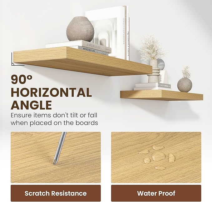 48 Inch Floating Shelves, 12 Inch Deep Floating Shelves for Wall, Large Floating Shelf with Invisible Brackets, Deep Shelves for Bathroom, Bedroom, Living Room, 1 Pack, Natural-CasaMuseHome