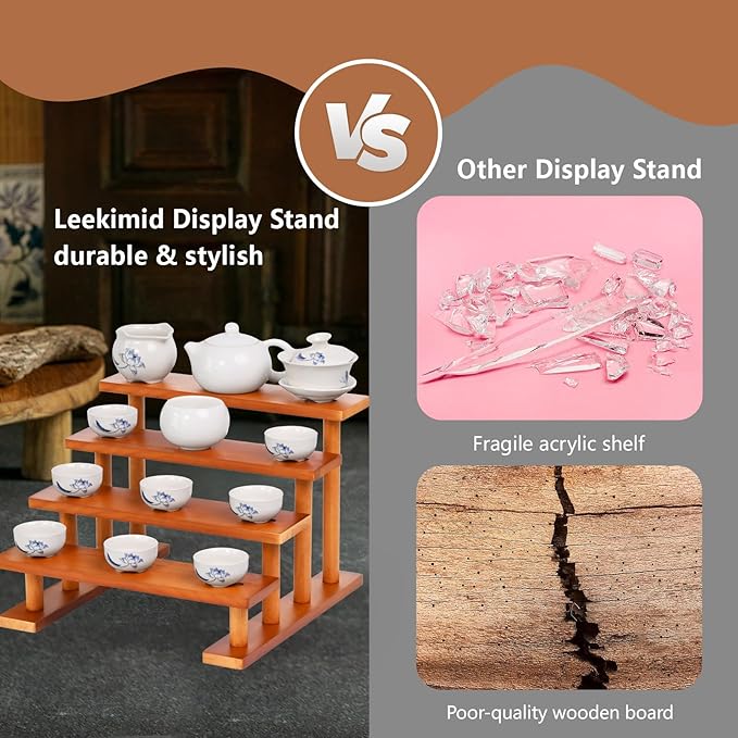 4 Tier Wooden Display Riser Stand Perfume Organizer, Dessert Table Display Set, Solid Wood Food Display Stands for Party, Bamboo Rustic Solid Wood Shelf for Cupcakes, Perfume, Cologne, Spiece-CasaMuseHome