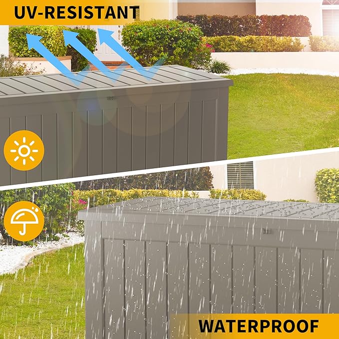 150 Gallon Outdoor Storage Box Waterproof Lockable Resin Deck Box Large, Patio Storage Bin for Pool Accessories Cushion Furniture, Garden Tools, UV-Resistant Outside Delivery Grey-CasaMuseHome