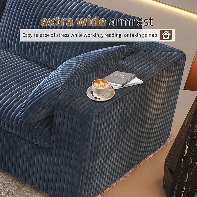 118" 6-Seater Cloud Sofa,Modular Sectional Couch with Ottoman,Modern Deep Seat Upholstered Couches with Plush Corduroy Fabric for Living Room Furniture,Bedroom and Apartment,No Assembly Required,Blue-CasaMuseHome