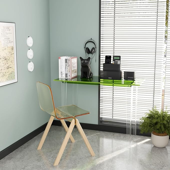 Acrylic Desk, Modern Study Table for HomeOffice-Extended Surface Multi-Purpose Console & EntrywayTable, Sturdy Lightweight Design (42.5-inch, Green)-CasaMuseHome