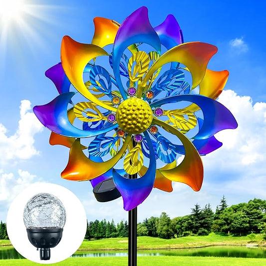 60 Inch Solar Wind Spinner Outdoor - Double-Sided Rotating Colorful Kinetic Wind Spinners for Garden, Yard Decorations Outdoor,Metal Wind Sculptures & Spinners, Wind Art-CasaMuseHome