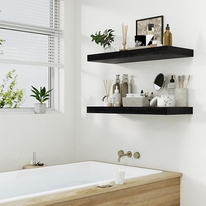12" Deep Black Floating Shelves,Over Toilet Long Wall Mounted Modern Farmhouse 36 inches,Wall Shelves with Invisible Brackets for Bedroom, Bathroom, Living Room, Kitchen, Set of 1-CasaMuseHome