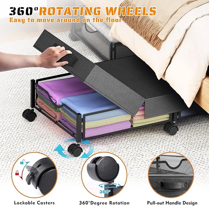 2 Pack Under Bed Storage with Wheels, 36" Lengthen Underbed Storage Containers with Lids, Large Capacity Under Bed Shoe Storage, Metal Clothes Organizer, Storage Box for Clothing Shoes Blankets Sheet-CasaMuseHome