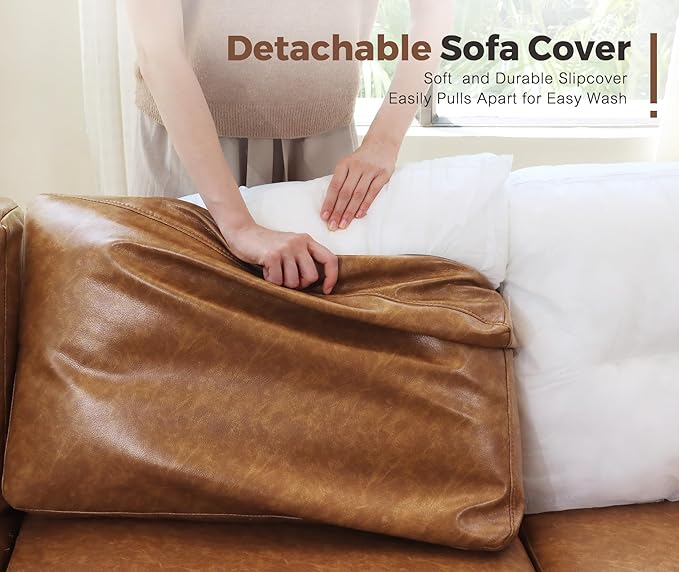 118.5" Faux Leather Modular Sectional Sofa, U Shaped Couch Set for Living Room, Large 8-Seater Comfy Cloud Couches with Storage Seat DIY Combination - Brown-CasaMuseHome