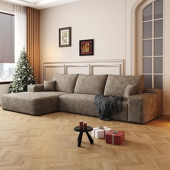 108" Sectional Couches for Living Room Modern Modular Sofa with L-Shape Couchs Upholstered Boneless Couch Deep Seat Sectional Couch with Chaise (Camel, Left Facing Chaise+2Seaters)-CasaMuseHome