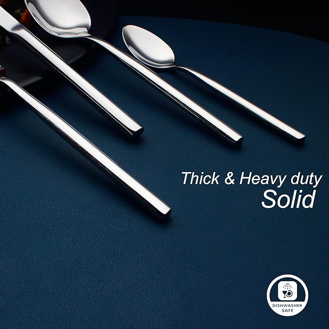 24 Piece Silverware Set For 6 Heavy duty 18/10 Stainless Steel Flatware Set Modern Design Knife/Fork/Spoon Mirror Polished Dishwasher Safe Cutlery Set with Gifts-CasaMuseHome