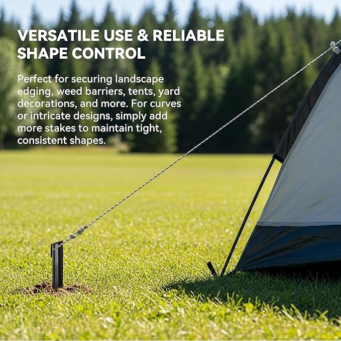 26Pcs Metal Landscape Edging Stakes, 12Inch Galvanized Steel Garden Stakes Top Curved Corrugated Landscaping Anchoring Spikes for Yard, Black-CasaMuseHome